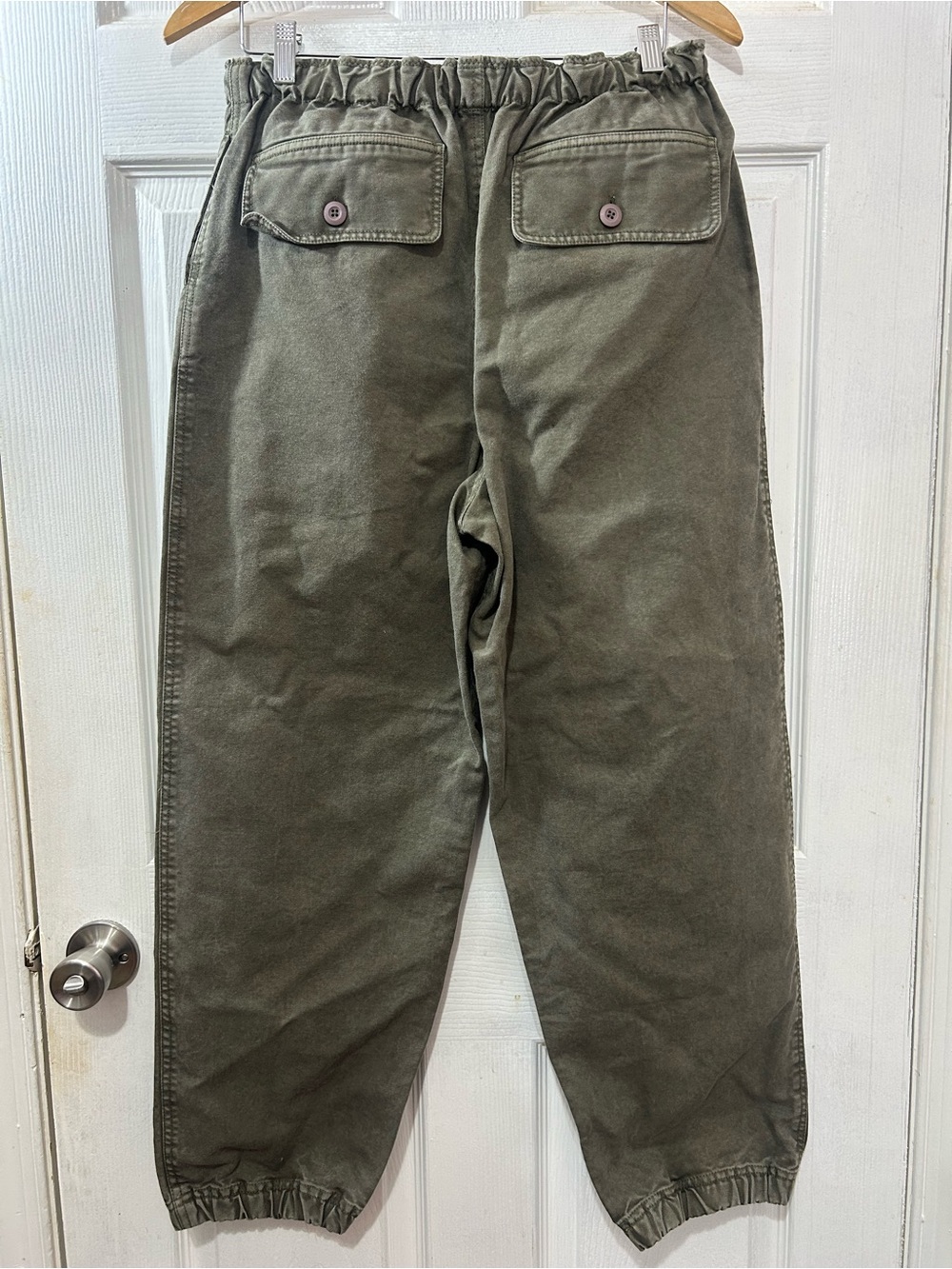 Free People XS Olive Green Cargo Utility Pants Heavy Cotton Elastic Waist Ankle - Picture 2 of 8